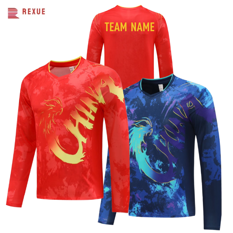 Table Tennis Usa Team - China Dragon Langarm Tischtennis Shirt rot